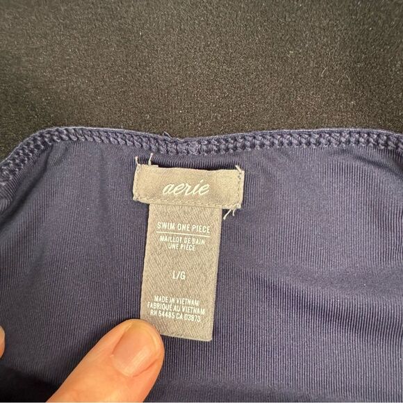 Aerie One Piece Swimsuit Size L Blue Colorblock Deep V Neck Pin Up Open Back - Picture 3 of 5